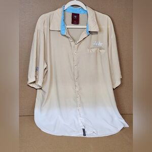 Def Jam Vintage Casual Beige and White Button Down Shirt